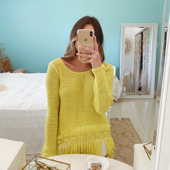 Boston Proper↠Lime Green Knit Frayed Sweater - Picture 5 of 7
